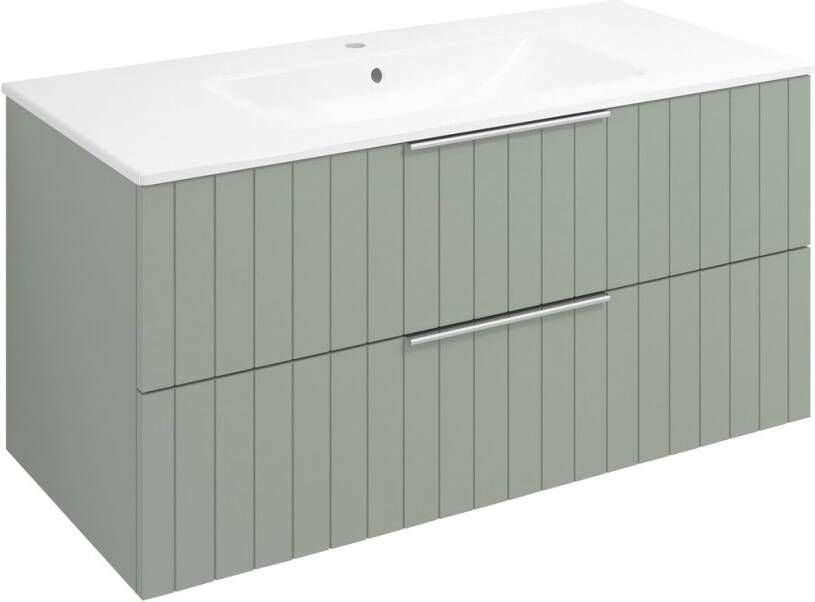 Sapho Cirasa badmeubel 100cm met groen ribbelfront en witte wastafel