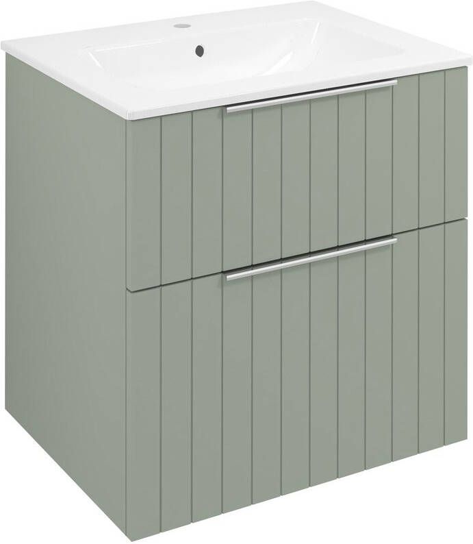 Sapho Cirasa badmeubel 60cm met groen ribbelfront en witte wastafel