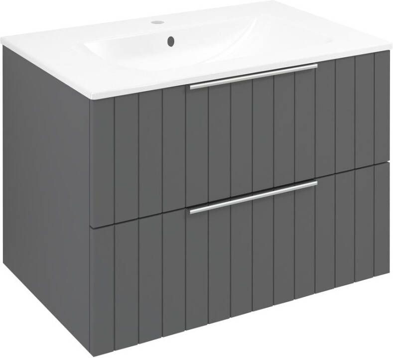Sapho Cirasa badmeubel 70cm met antraciet ribbelfront en witte wastafel