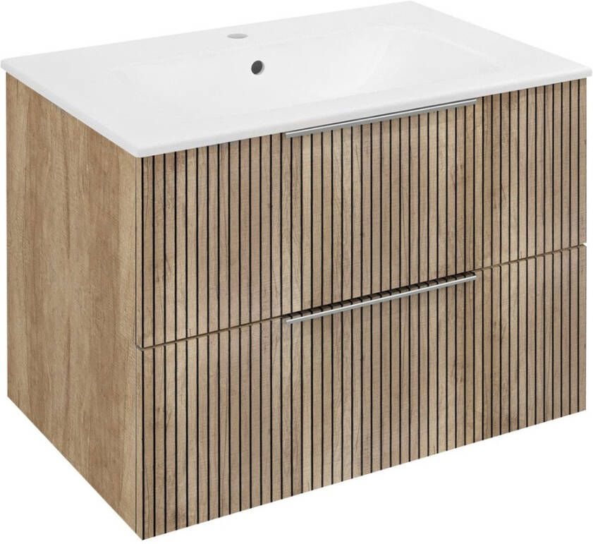 Sapho Cirasa badmeubel 70cm met eiken ribbelfront en witte wastafel