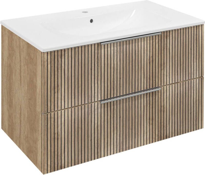 Sapho Cirasa badmeubel 80cm met eiken ribbelfront en witte wastafel