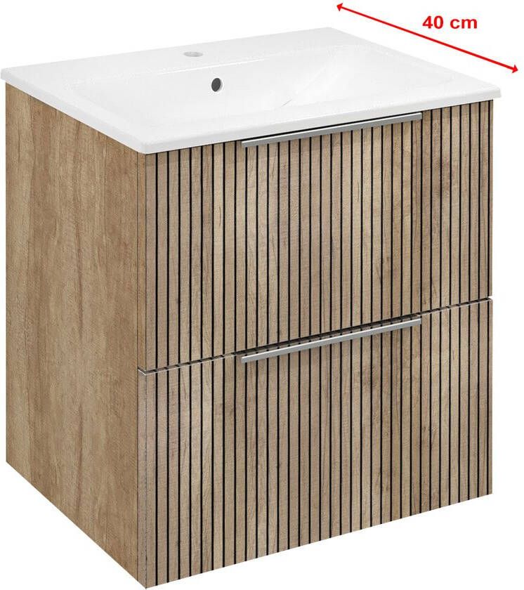 Sapho Cirasa Compact badmeubel 50cm met eiken ribbelfront en witte wastafel