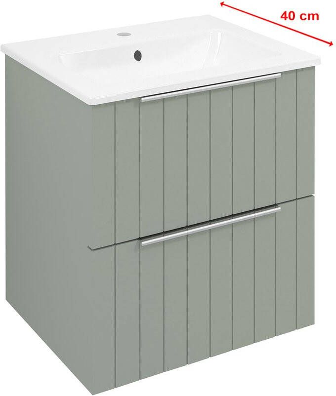 Sapho Cirasa Compact badmeubel 50cm met groen ribbelfront en witte wastafel