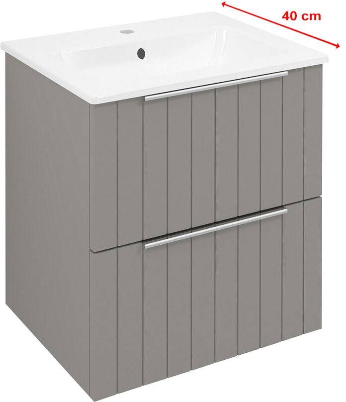 Sapho Cirasa Compact badmeubel 50cm met taupe ribbelfront en witte wastafel