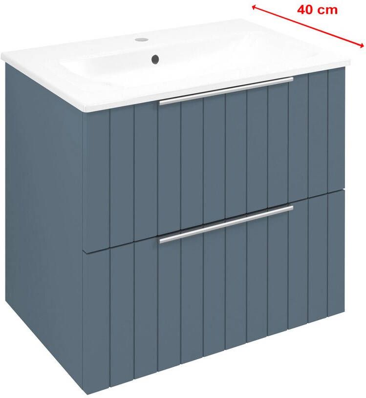 Sapho Cirasa Compact badmeubel 60cm met blauw ribbelfront en witte wastafel
