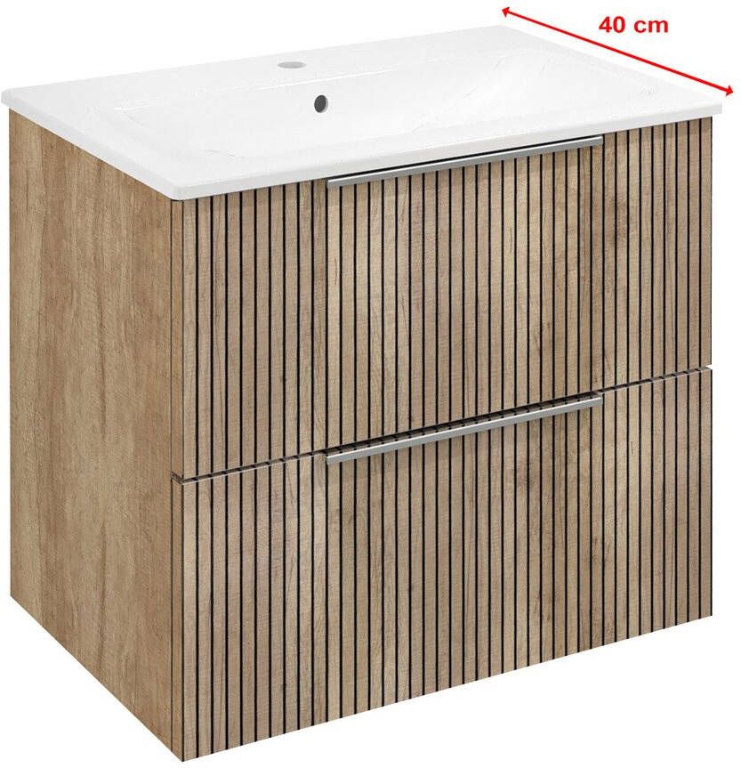 Sapho Cirasa Compact badmeubel 60cm met eiken ribbelfront en witte wastafel