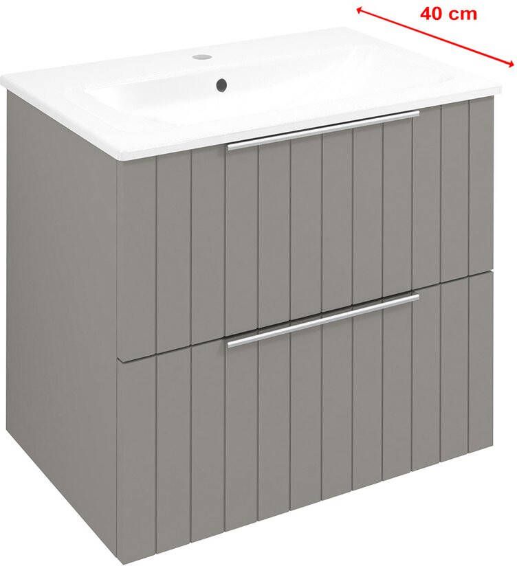 Sapho Cirasa Compact badmeubel 60cm met taupe ribbelfront en witte wastafel