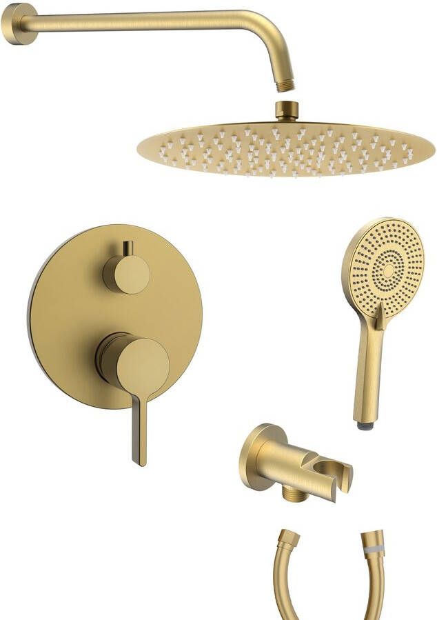 Sapho Cubemix inbouw regendouche 30cm met wandarm en handdouche goud mat