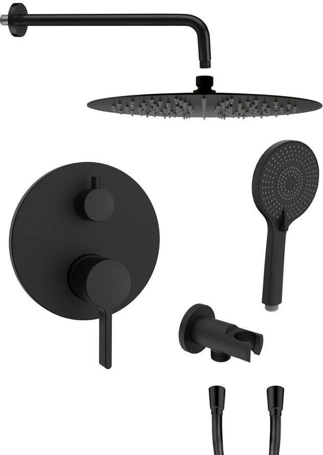 Sapho Cubemix inbouw regendouche 30cm met wandarm en handdouche zwart mat