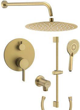 Sapho Cubemix inbouw regendouche 30cm met wandarm handdouche en glijstang goud mat