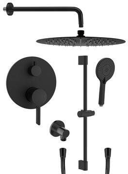 Sapho Cubemix inbouw regendouche 30cm met wandarm handdouche en glijstang zwart mat