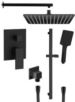 Sapho Cubemix inbouw regendouche vierkant 30cm met wandarm handdouche en glijstang zwart mat