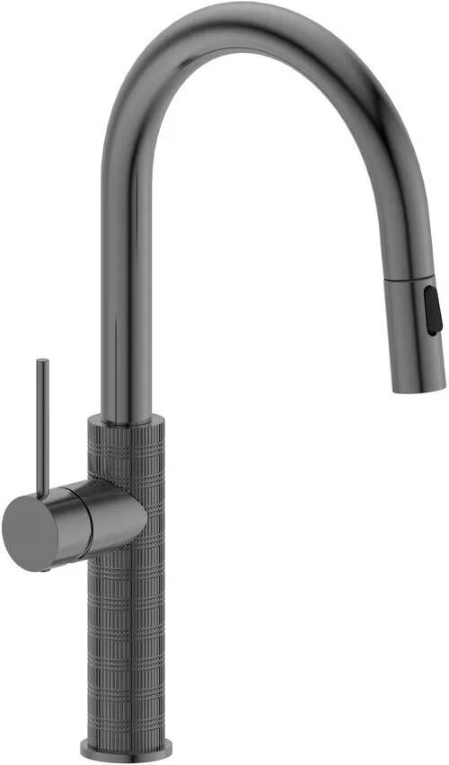 Sapho Flawo hoge keukenkraan met uittrekbare sproeier gunmetal