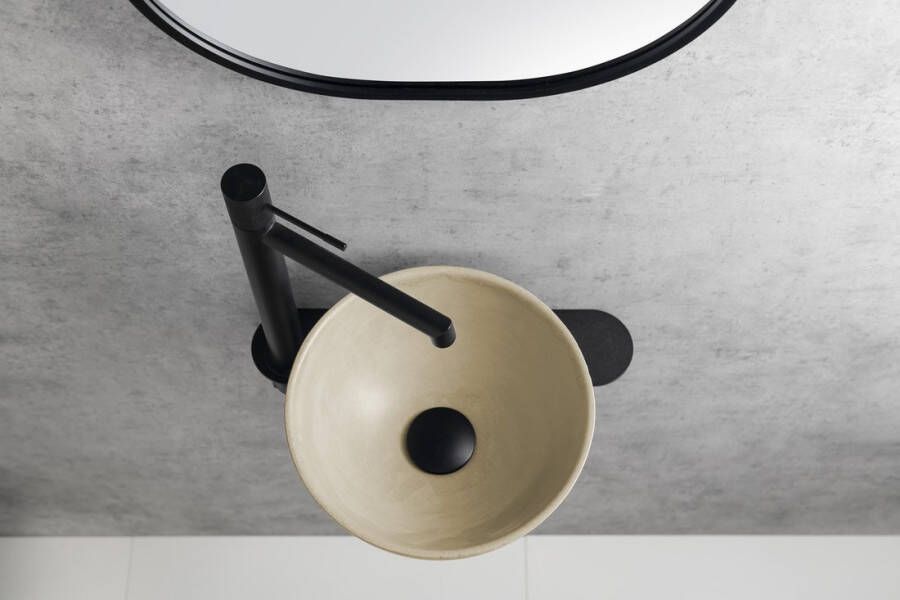 Sapho Minor toilet waskom beton 26cm geel met houder links