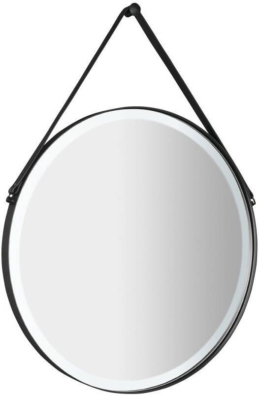 Sapho Orbiter ronde spiegel met LED-verlichting en riem mat zwart 70cm