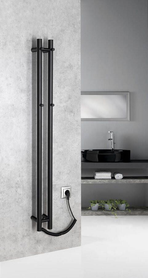 Sapho Papinado elektrische handdoekradiator 10.9x120cm zwart mat 40W