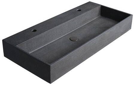 Sapho Quadrado betonnen wastafel 96x44cm zwart graniet met 2 kraangaten