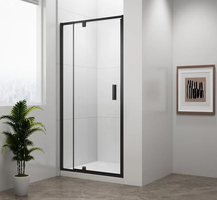 Sapho Polysan Easy Black douche draaideur helder glas 100x190cm zwart mat