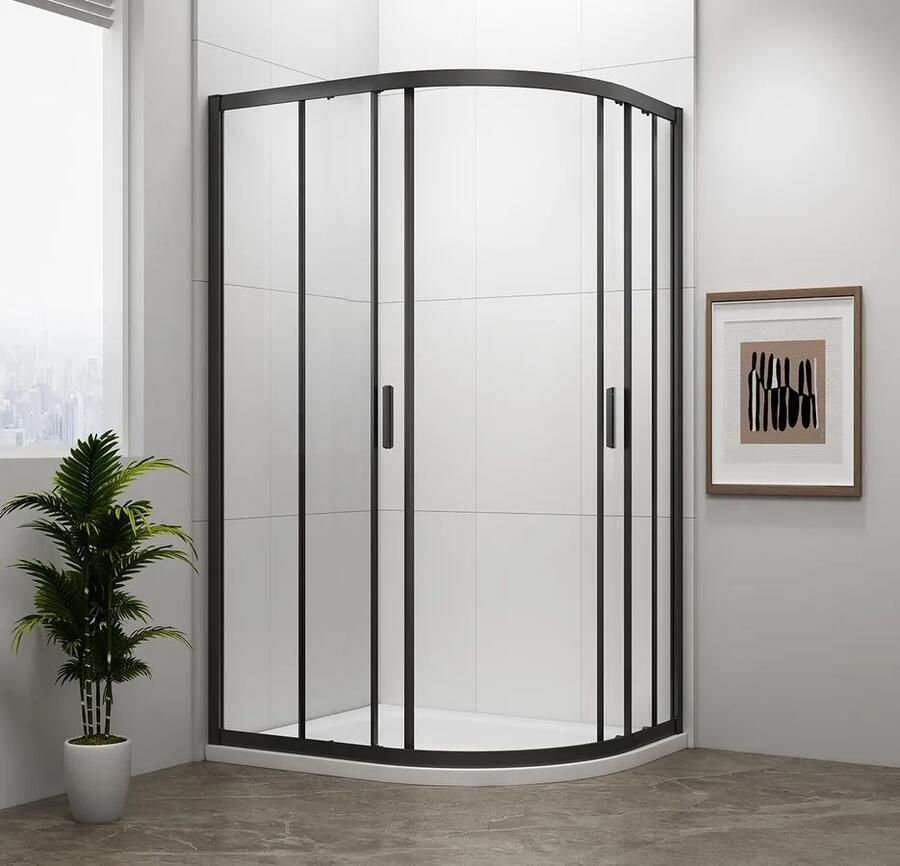 Sapho Polysan Easy Black kwartronde douchecabine 100x80cm zwart mat