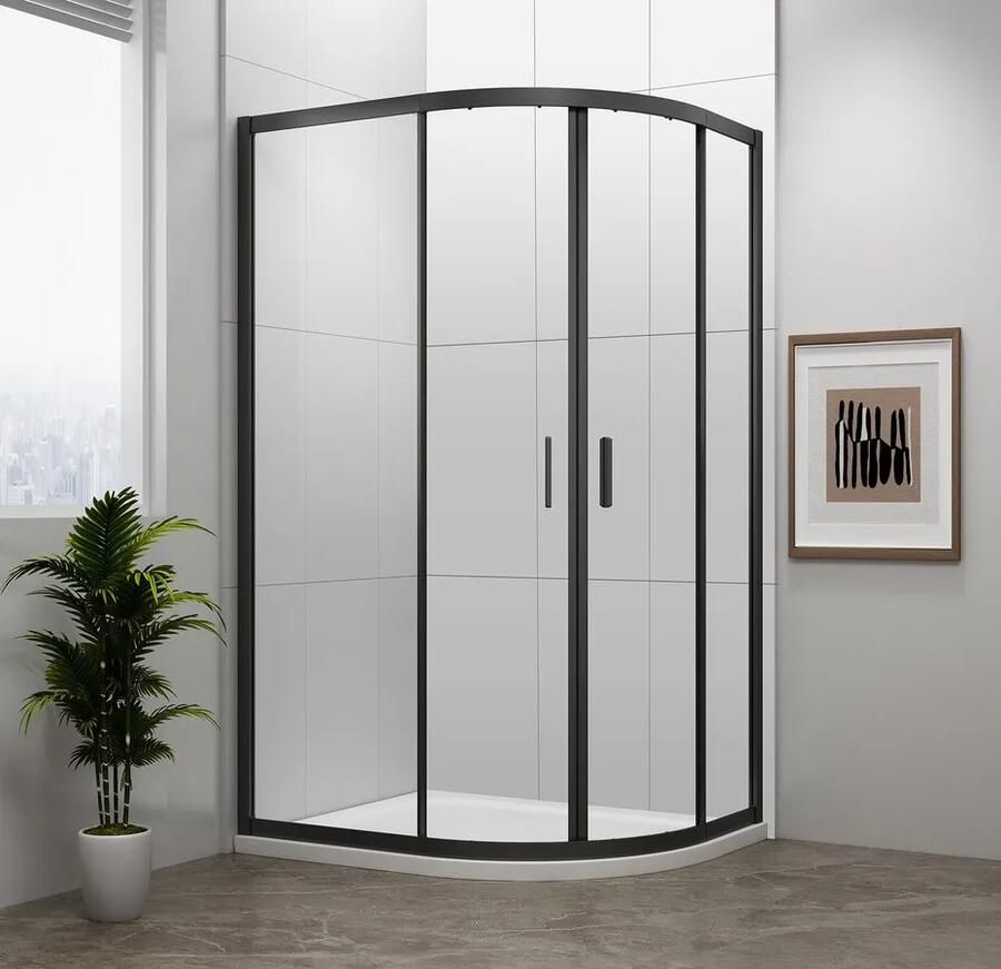 Sapho Polysan Easy Black kwartronde douchecabine 120x90cm zwart mat