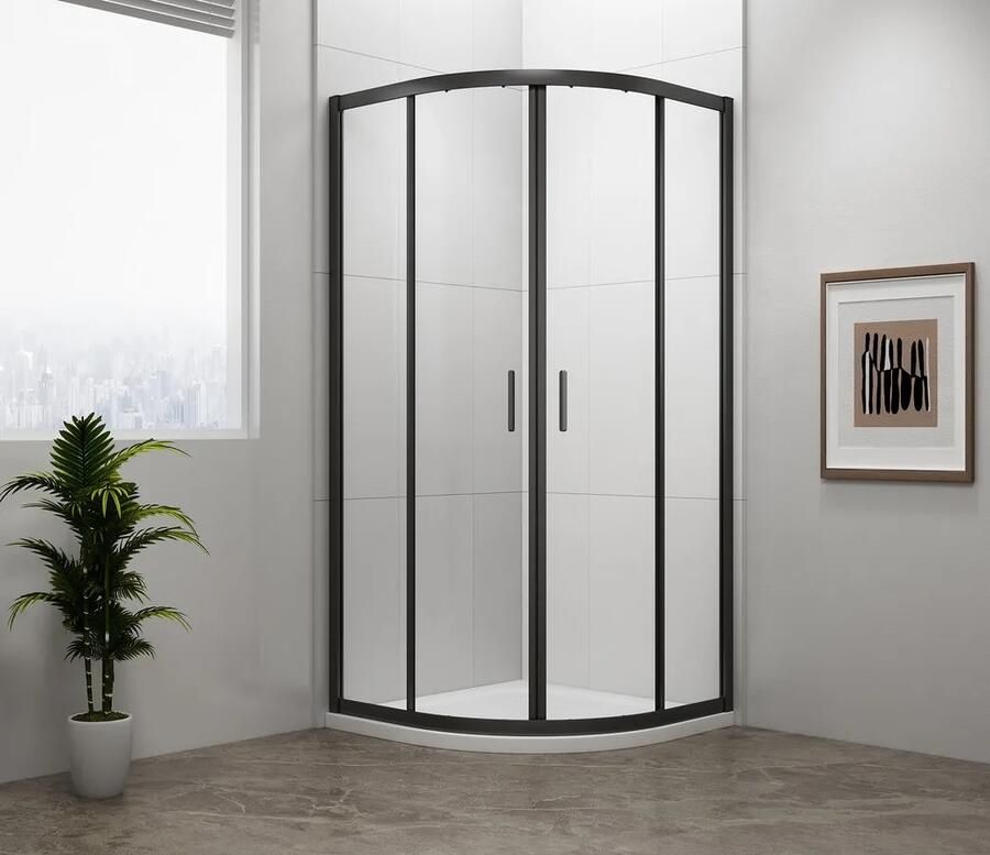 Sapho Polysan Easy Black kwartronde douchecabine 90x90cm zwart mat
