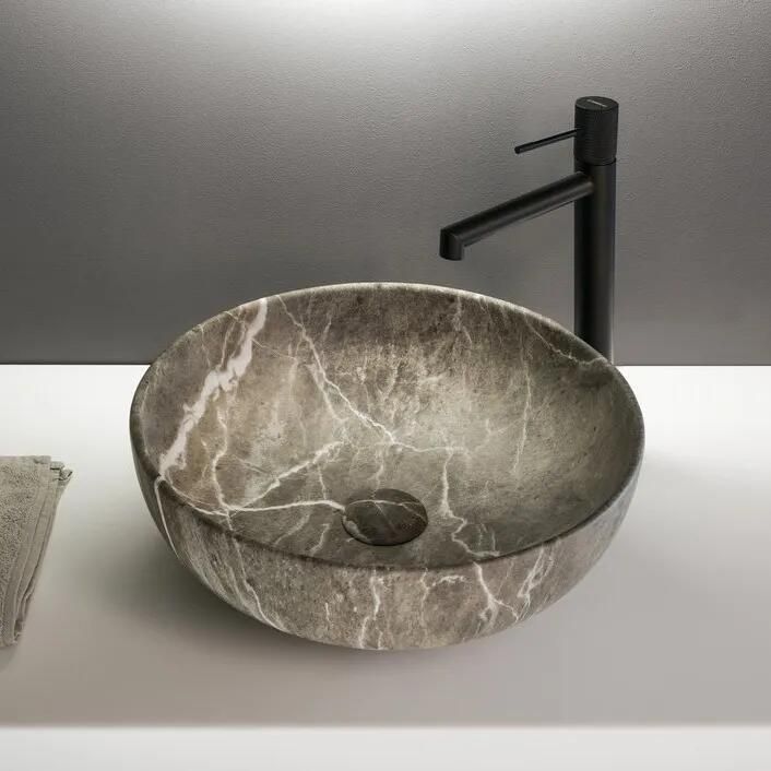 Sapho Rondane keramische waskom 41x41cm bruin marmer