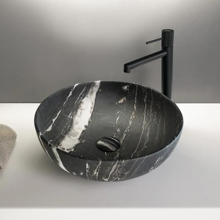 Sapho Rondane keramische waskom 41x41cm zwart marmer