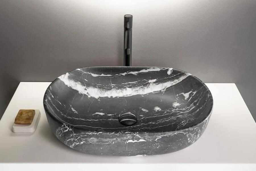 Sapho Rondane keramische waskom 60x42cm zwart marmer