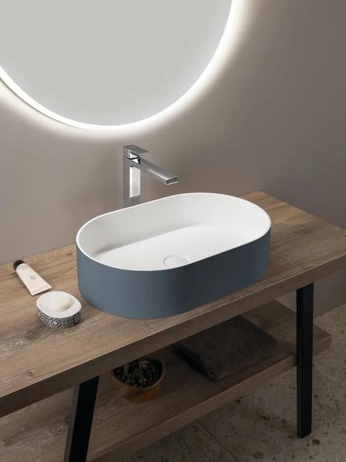 Sapho Thin ovale waskom solid surface 55x35cm blauw mat