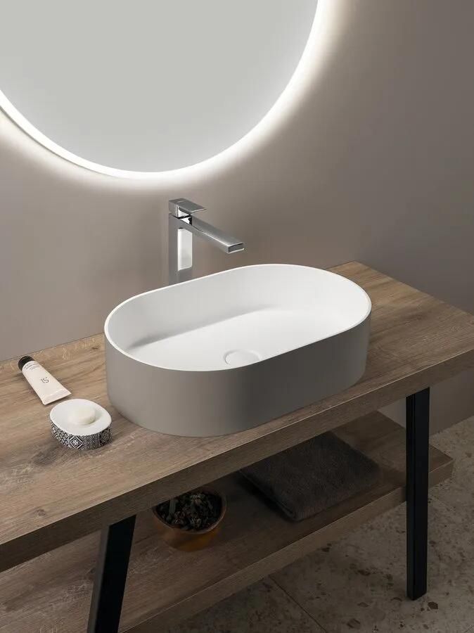 Sapho Thin ovale waskom solid surface 55x35cm bruin mat