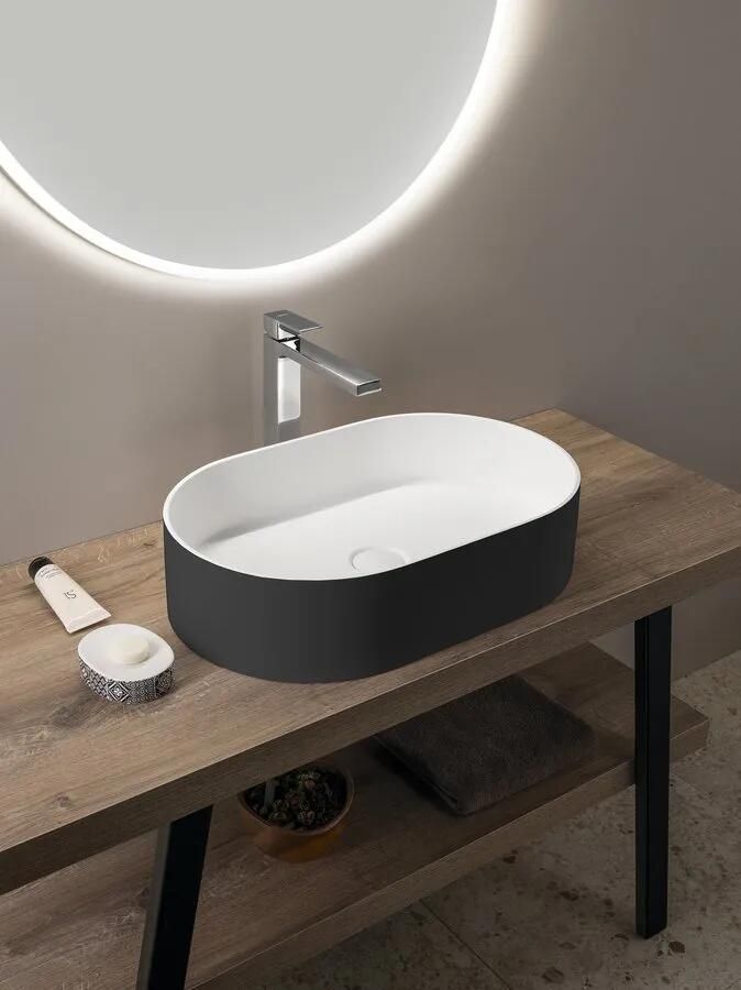 Sapho Thin ovale waskom solid surface 55x35cm zwart mat