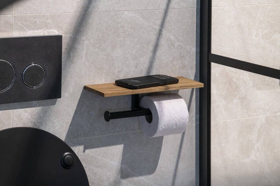 Sapho SKA dubbele toiletrolhouder met plank mat zwart eiken