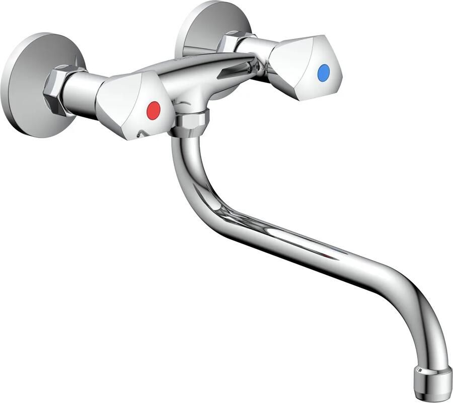 Schütte Tweegreeps Keukenkraan Schutte Cesti Draaibare Uitloop Wandmontage Chroom