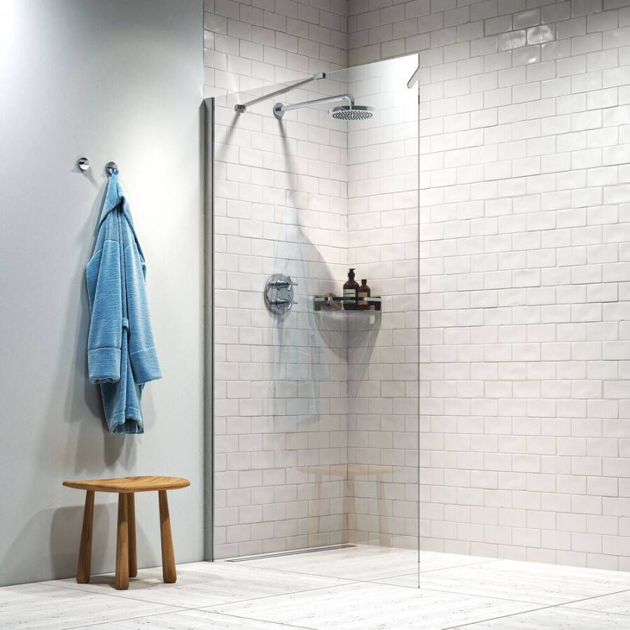 Sealskin Hooked inloopdouche type A3 200 x 120 cm met 6 mm helder veiligheidsglas met antikalk coating zilver hoogglans - Foto 2