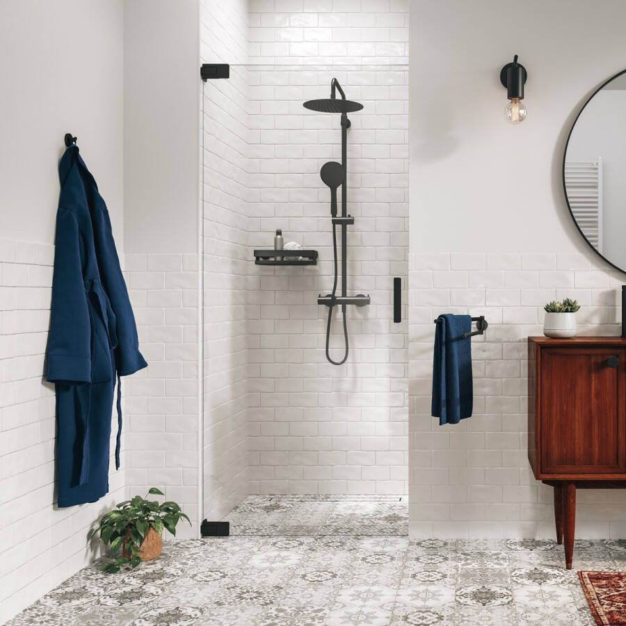 Sealskin Pure Draaideur in nis 80x200 cm 8 mm helder veiligheidsglas met antikalklaag Mat zwart PU140806195100