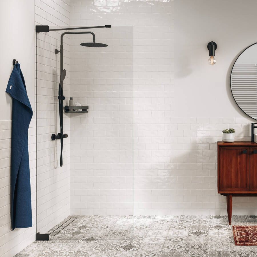 Sealskin Pure Inloopdouche type A3 100x200 cm 8 mm helder veiligheidsglas met antikalklaag Mat zwart PU011006195100