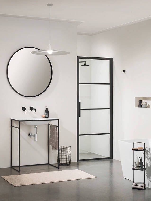 Douche Concurrent Douchedeur Sealskin Soho Nisdeur Draaideur Rechts met Vaste Wand 100x210cm Zwart 8mm Helder Glas Veiligheidsglas Seal Coating - Foto 3