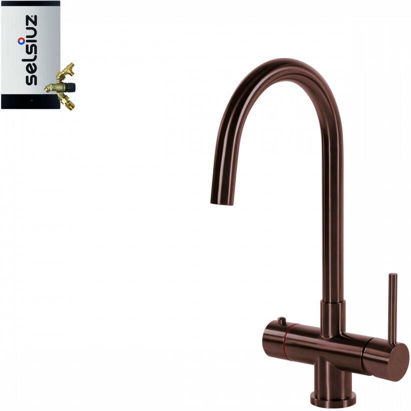 Selsiuz Inox kokend water kraan met combi extra boiler en C-uitloopkraan copper