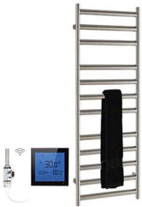 SSI Design Athena elektrische radiator met zwarte digitale thermostaat RVS gepolijst 60x50cm 150W