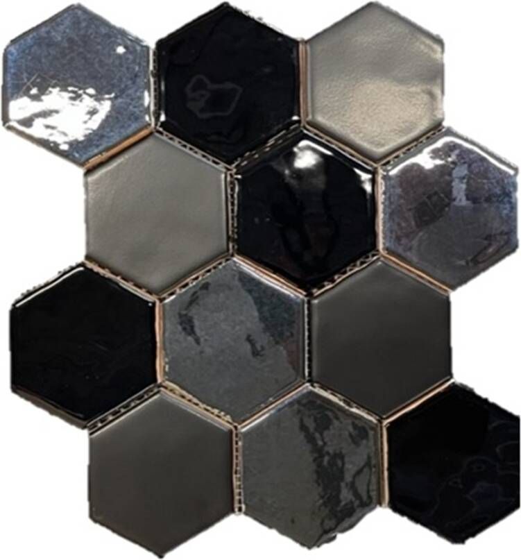 Terre d'Azur Hexagonale Mosaic wandtegel 28x30cm zwart