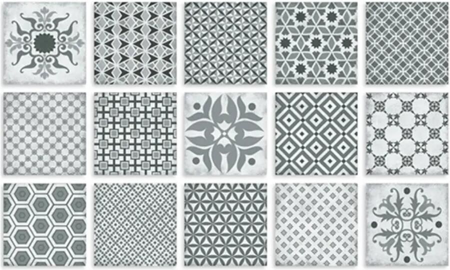 Terre d'Azur Epoca wandtegel met decor 15x15cm grijs