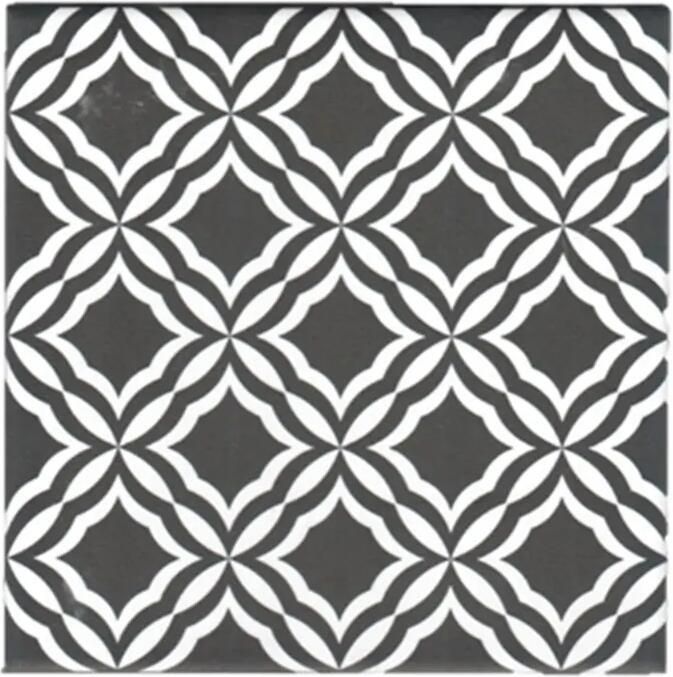 Terre d'Azur Penedes vloertegel met decor 20x20cm wit zwart per 25 stuks