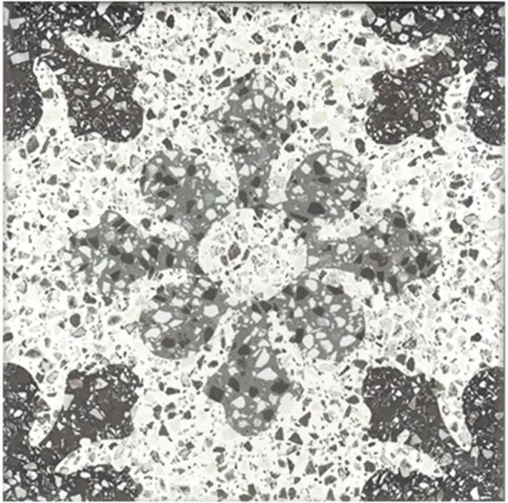 Terre d'Azur Terrazzo vloertegel met decor 20x20cm wit zwart grijs per 25 stuks