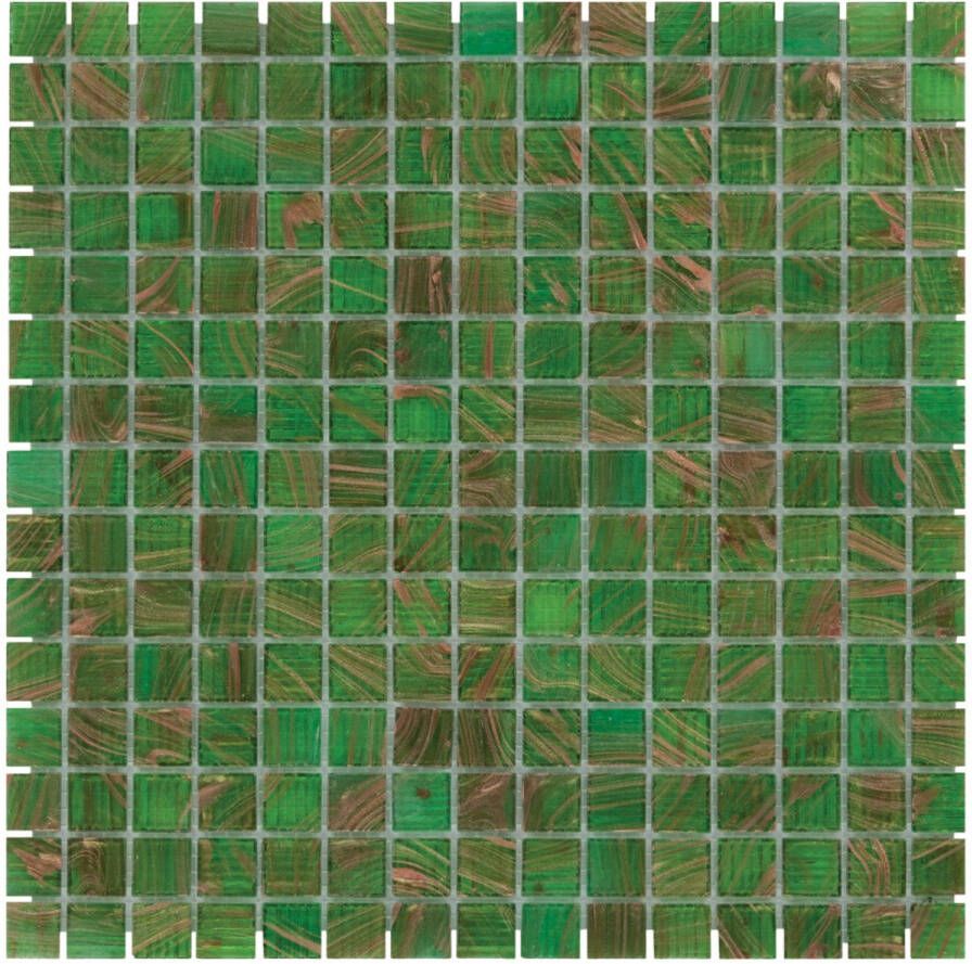 The Mosaic Factory Amsterdam vierkante glasmozaïek tegels 32x32 groen met gouden accenten
