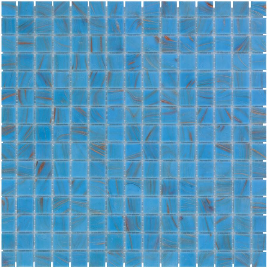 The Mosaic Factory Amsterdam vierkante glasmozaïek tegels 32x32 lichtblauw met gouden accenten