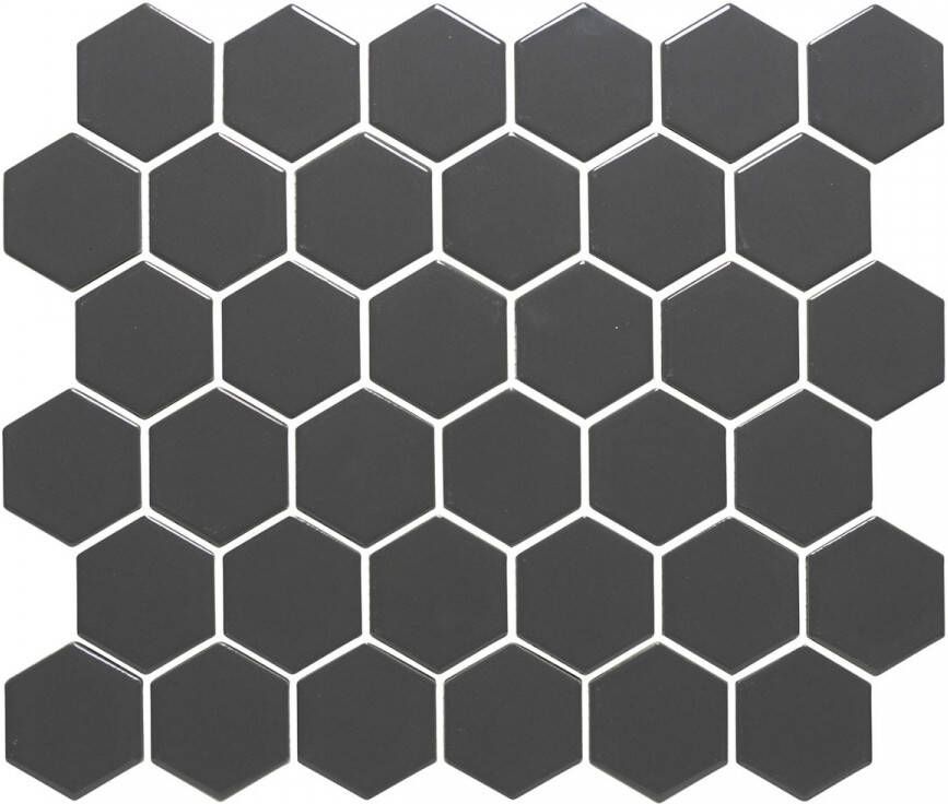 The Mosaic Factory Barcelona mozaïektegel 5.1x5.9x0.6cm voor wand en voor binnen en buiten vorstbestendig zeshoek donkergrijs mat geglazuurd porselein AMH13007 online kopen