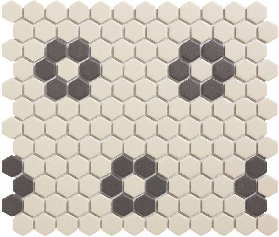 The Mosaic Factory London hexagon mozaïek tegels 26x30 wit zwart bloem
