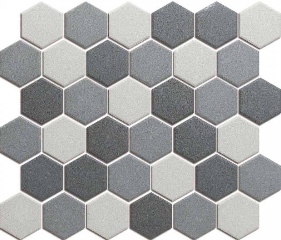 The Mosaic Factory London hexagon mozaïek tegels 28x33 donkergrijs mix