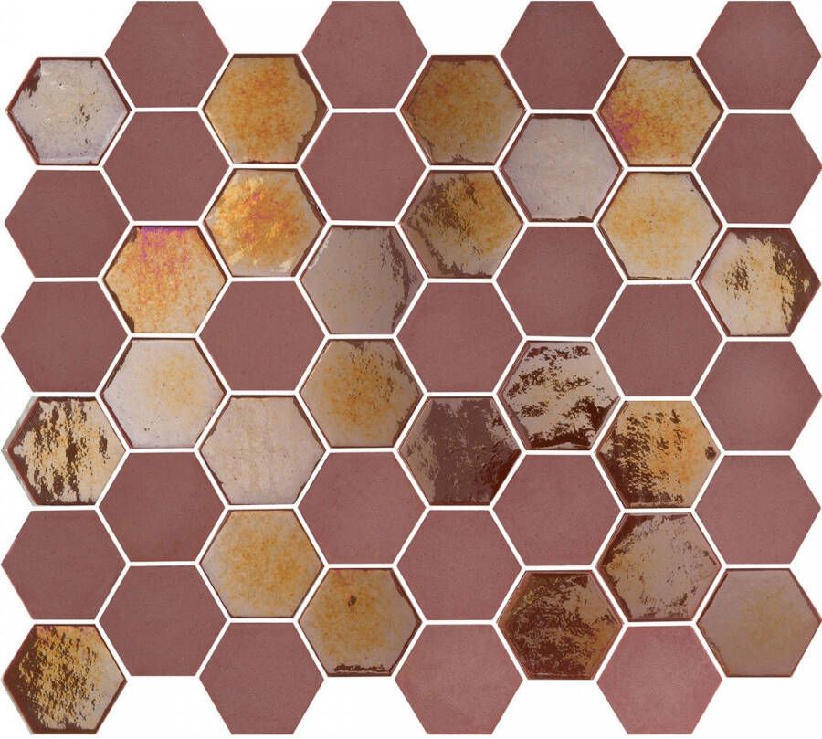 The Mosaic Factory Valencia hexagon glasmozaïek tegels 28x33 burgundy