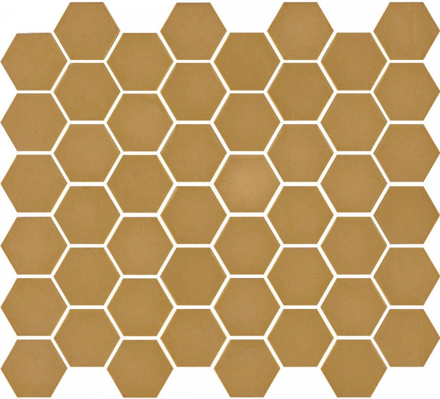 The Mosaic Factory Valencia hexagon glasmozaïek tegels 28x33 mustard mat
